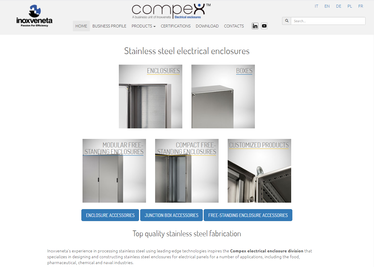 The new Compex web site is on line, now fully dedicated to stainless steel electrical enclosures